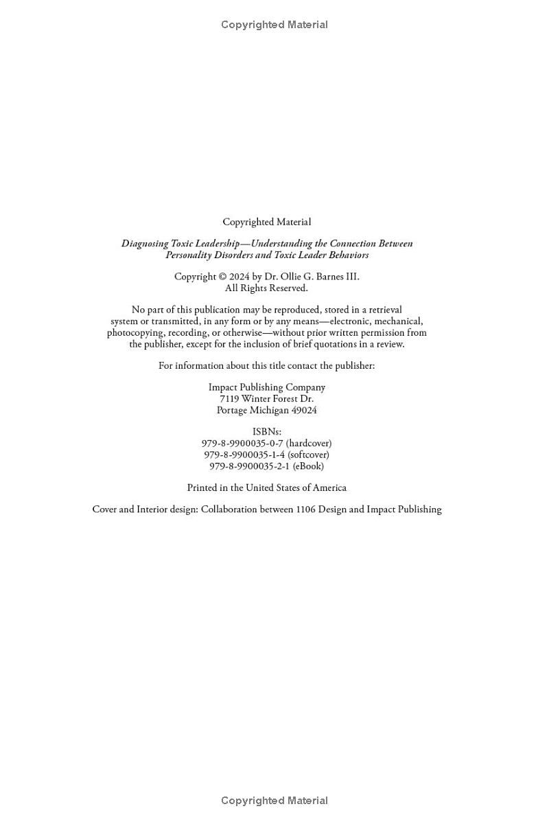 Diagnosing Toxic Leadership: Understanding the Connection Between Personality Disorders and Toxic Leader Behaviors