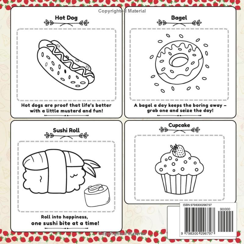 Food & Snacks Coloring Book (Large Print): 50 Bold & Easy Illustrations for Adults, Seniors & Kids - Big Outlines of Treats, Drinks & Snacks