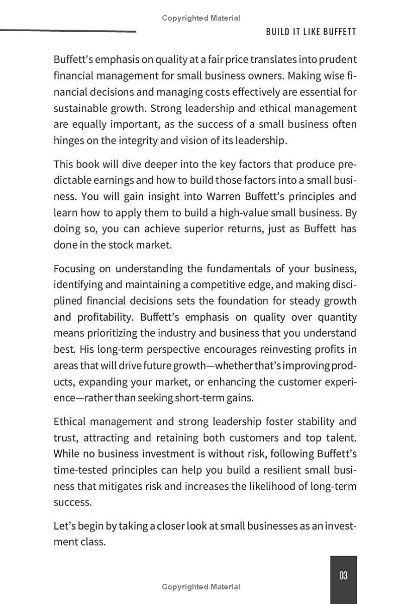 Build It Like Buffett: Using Warren Buffetts Investment Principles to Build a High Value Small Business